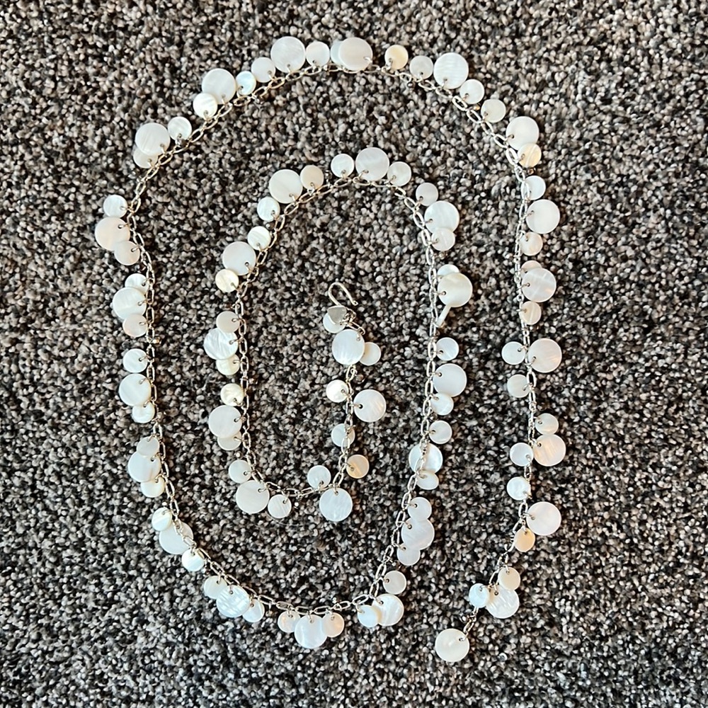 Stella & Dot long silver and shell necklace